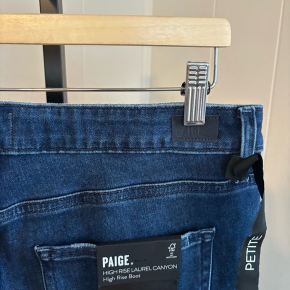 Paige Petite Laurel Canyon High Rise Boot Raw Hem Aegean Jeans Women 33x30.5 NWT